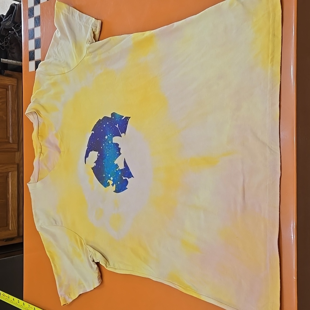 Women's XL Custom Tie-Dye V-Neck T-Shirt Yellow & Cream Colored